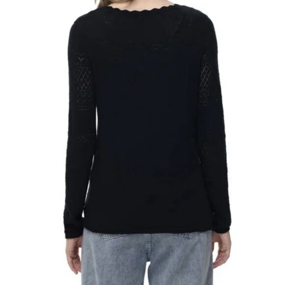 Frye Black Cotton Open Knit Cardigan Scalloped Edge Button Front XXL - Picture 5 of 10